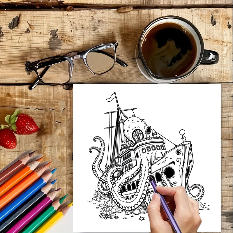 Original Underwater Sea Life Coloring Book for Adult, Colouring Book for Stress Relief, Drawing Supplies for Christmas