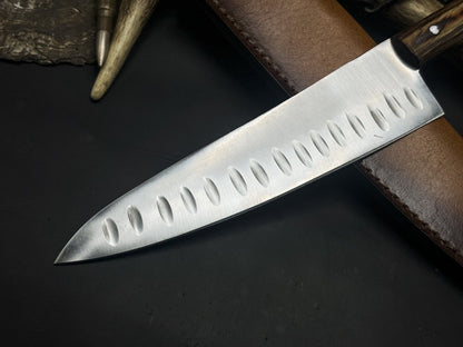 Handmade J2 Steel Kitchen Chef Knife  Wood Handle  Leather Sheath 1