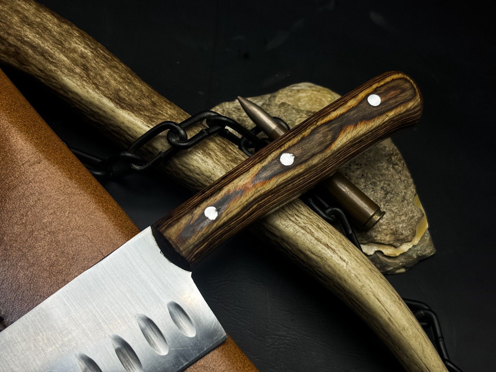 Handmade J2 Steel Kitchen Chef Knife  Wood Handle  Leather Sheath 2