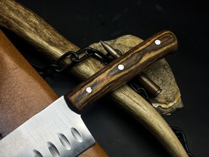 Handmade J2 Steel Kitchen Chef Knife  Wood Handle  Leather Sheath 2