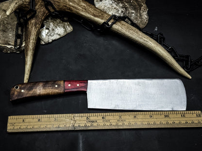 Handmade Carbon Steel Cleaver Knife  Wooden Handle  Leather Sheath 1