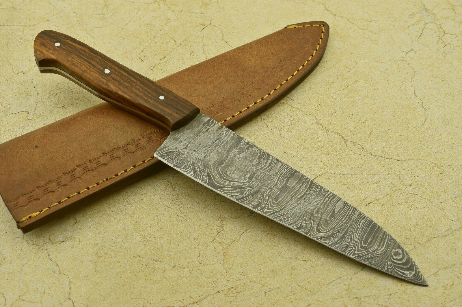 Custom Handmade Forged Damascus Steel Chef Knife With Rosewood Handle 2