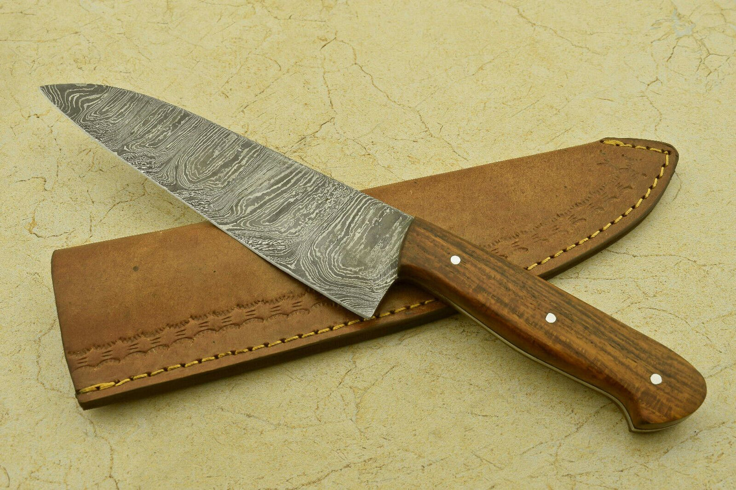 Custom Handmade Forged Damascus Steel Chef Knife with Rosewood Handle