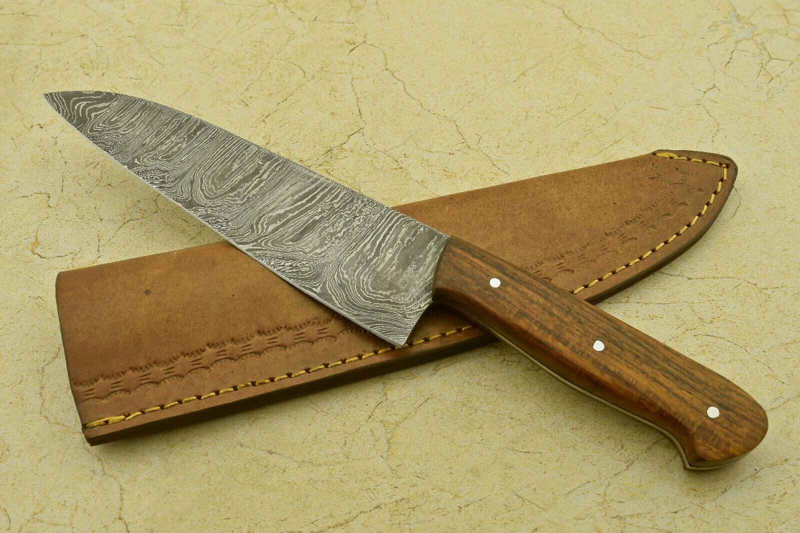 Custom Handmade Forged Damascus Steel Chef Knife with Rosewood Handle