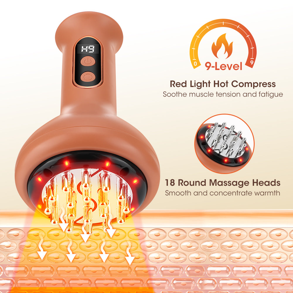 Microcurrent Vibration Hot Compress, Electric Meridian Brush, Cupping Massager, Scraping Lymphatic Drainage Fat Burner