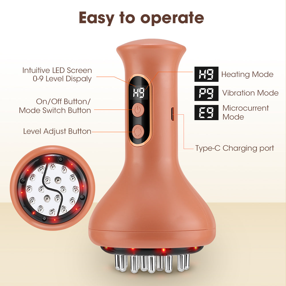 Microcurrent Vibration Hot Compress, Electric Meridian Brush, Cupping Massager, Scraping Lymphatic Drainage Fat Burner