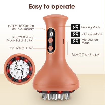 Microcurrent Vibration Hot Compress, Electric Meridian Brush, Cupping Massager, Scraping Lymphatic Drainage Fat Burner