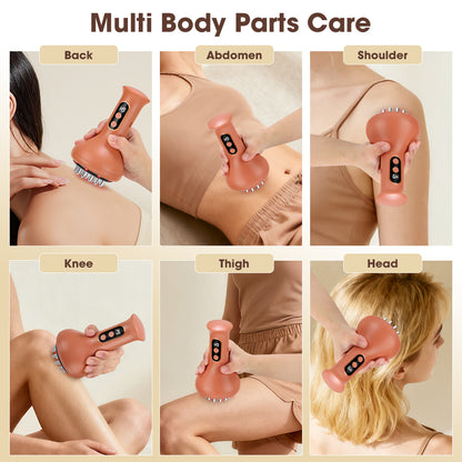 Microcurrent Vibration Hot Compress, Electric Meridian Brush, Cupping Massager, Scraping Lymphatic Drainage Fat Burner