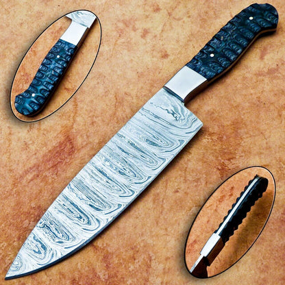 Handmade 13" Damascus Steel Chef Knife | Professional Kitchen Knife with Hard Wood Handle