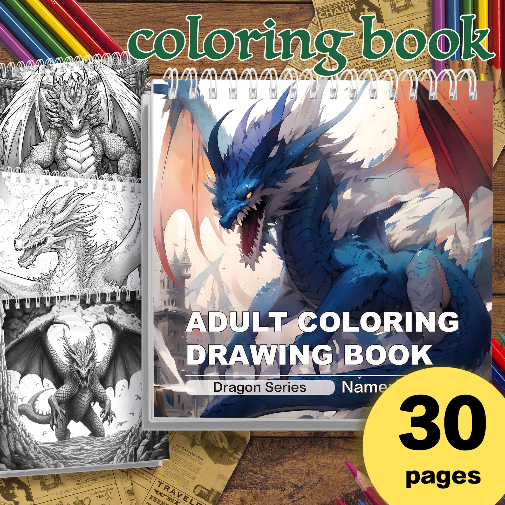 Mythical Creatures Coloring Book for Adults, Featuring Dragons, An Ideal Gift for Stress Relief