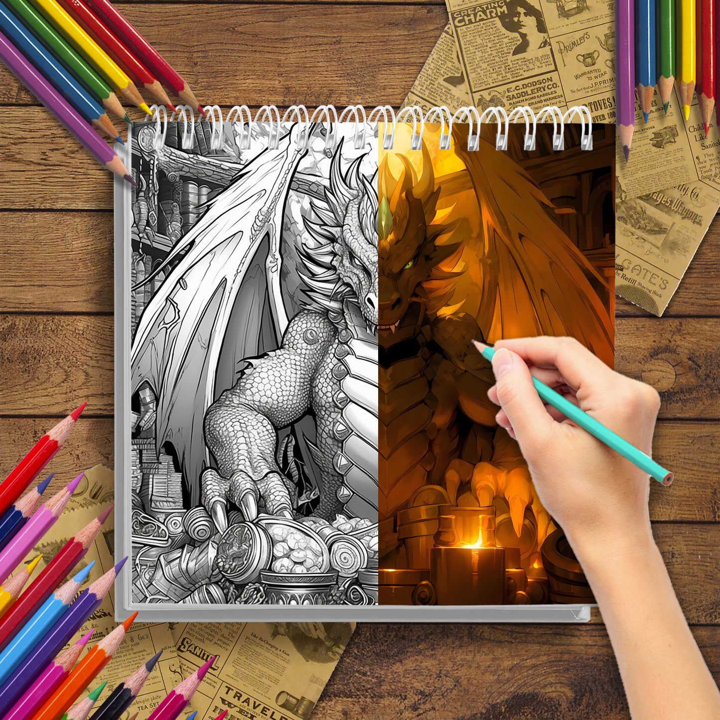 Mythical Creatures Coloring Book for Adults, Featuring Dragons, An Ideal Gift for Stress Relief