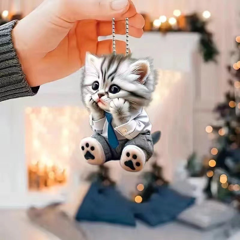 Realistic CatShaped Car Pendant Fun Hanging Ornament Interior Mirror Decoration With Chain 10