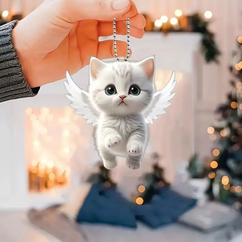 Realistic CatShaped Car Pendant Fun Hanging Ornament Interior Mirror Decoration With Chain 6