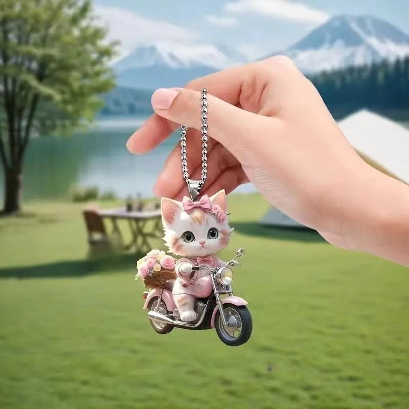 Realistic CatShaped Car Pendant Fun Hanging Ornament Interior Mirror Decoration With Chain 11