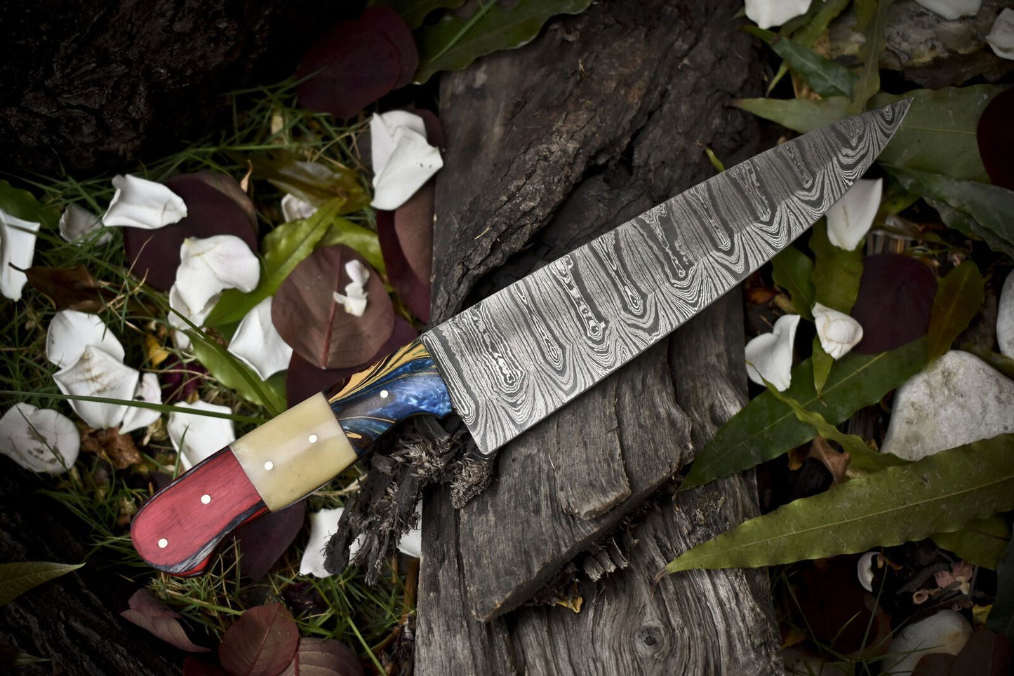 Hand Forged Twist Damascus Chef Knife  Bone  Wood Handle  13 Kitchen Knife 3