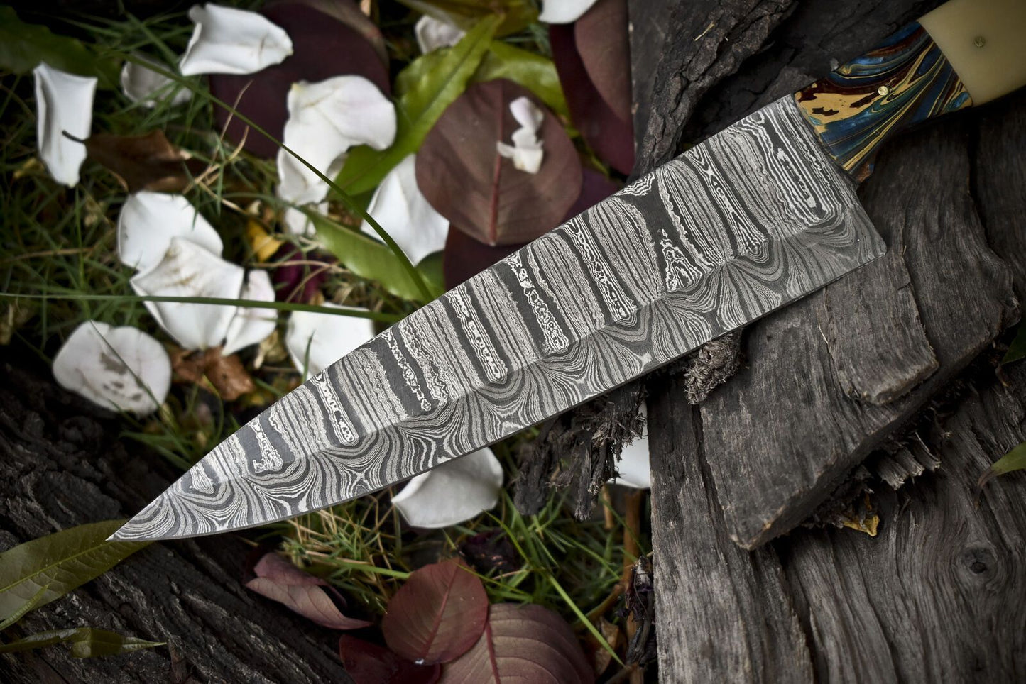 Hand Forged Twist Damascus Chef Knife  Bone  Wood Handle  13 Kitchen Knife 2