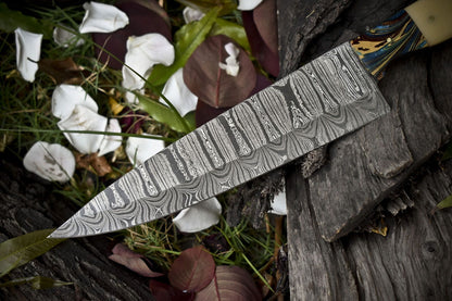 Hand Forged Twist Damascus Chef Knife  Bone  Wood Handle  13 Kitchen Knife 2