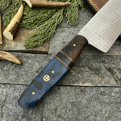Hand Forged Twist Damascus Chef Knife  Wood  Resin Handle  Hunting Kitchen Knife 1