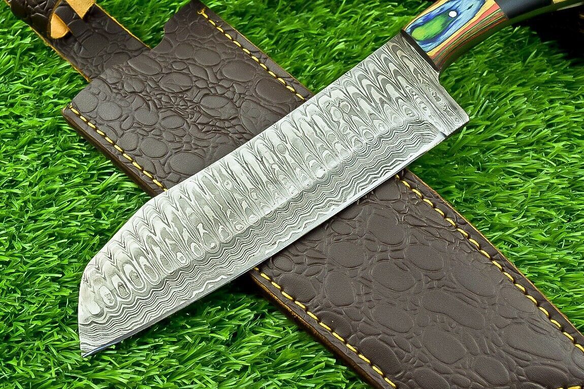 Handmade Damascus Steel Kitchen Chef Knife  Compact 105 Blade  Natural Wood Handle 1