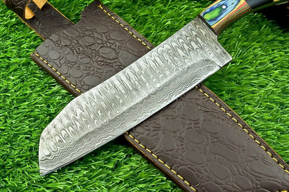 Handmade Damascus Steel Kitchen Chef Knife  Compact 105 Blade  Natural Wood Handle 1