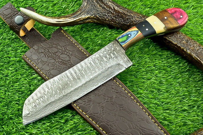 Handmade Damascus Steel Kitchen Chef Knife  Compact 105 Blade  Natural Wood Handle 2