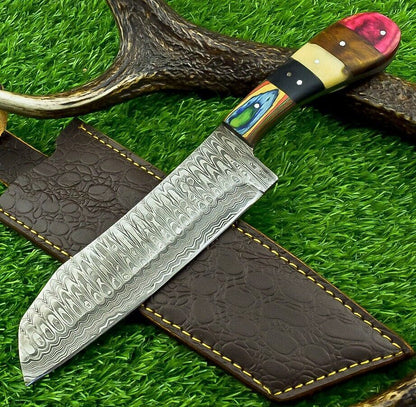 Handmade Damascus Steel Kitchen Chef Knife | Compact 10.5" Blade | Natural Wood Handle