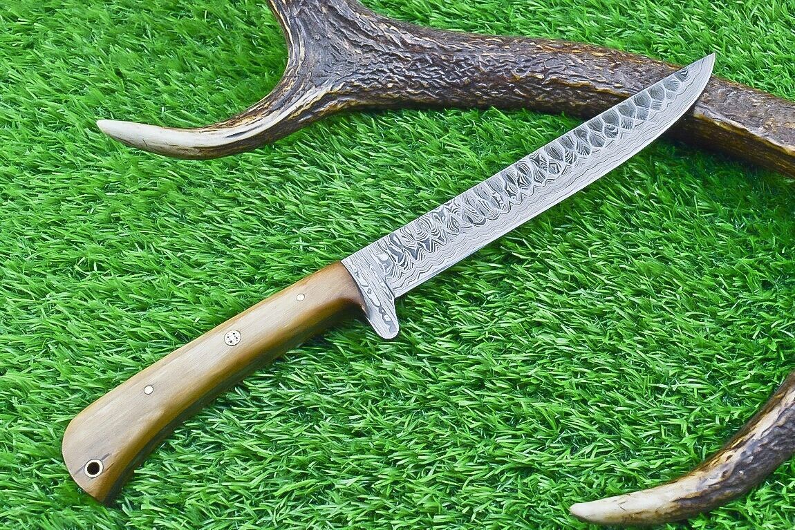 Custom Forged Damascus Chef Knife  Wood Handle Kitchen Knife With Leather Sheath 4