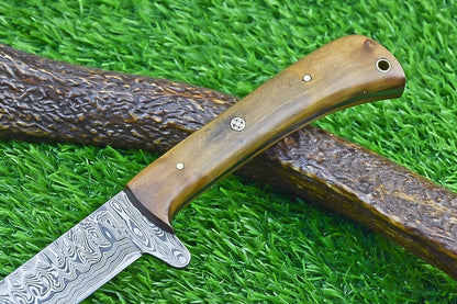 Custom Forged Damascus Chef Knife  Wood Handle Kitchen Knife With Leather Sheath 1