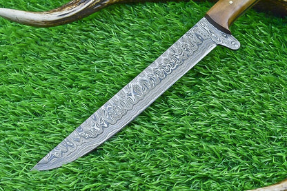 Custom Forged Damascus Chef Knife  Wood Handle Kitchen Knife With Leather Sheath 2