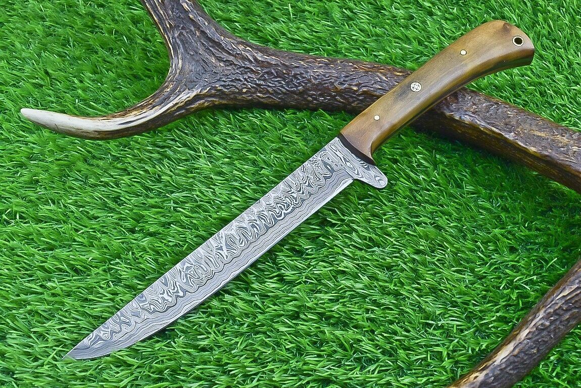Custom Forged Damascus Chef Knife  Wood Handle Kitchen Knife With Leather Sheath 3