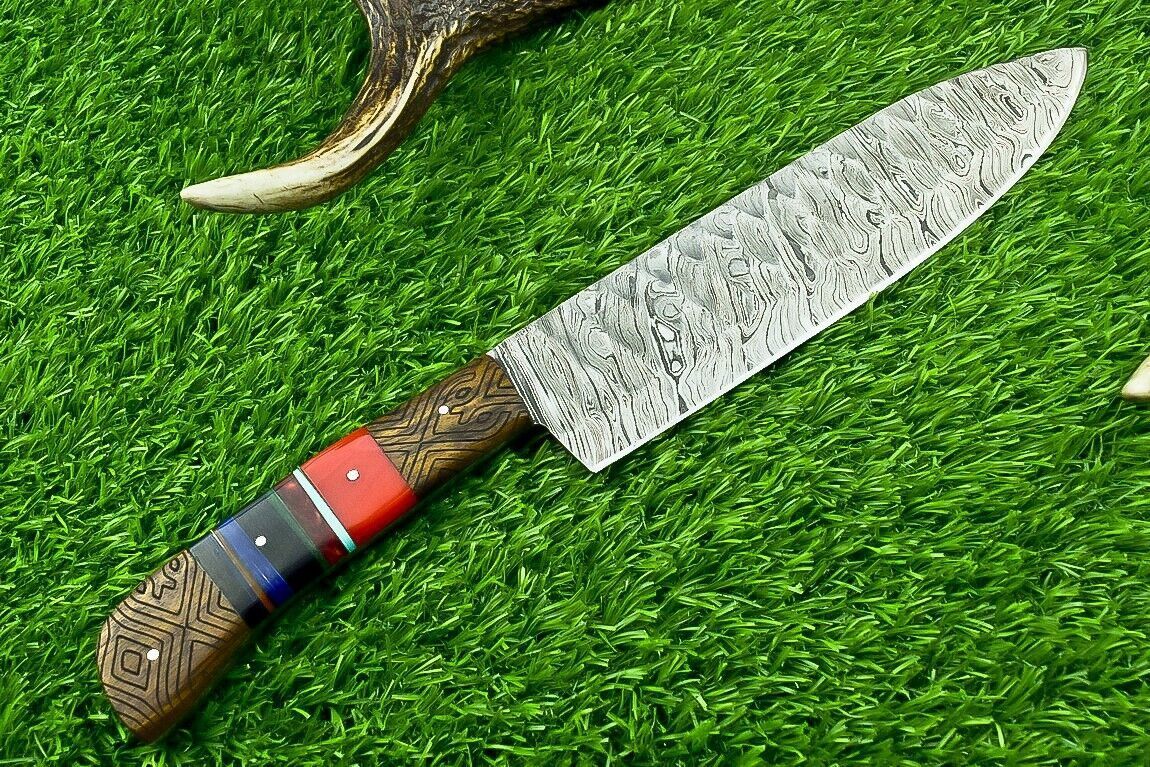 Exclusive Handmade Damascus Steel Chef Knife  Compact Kitchen  Camping Knife 4