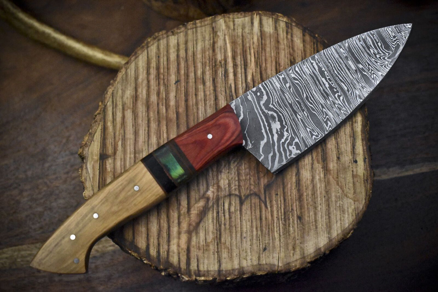 Handmade Hand Forged Twist Damascus Chef Knife  95 Kitchen Knife With Hardwood Handle 1