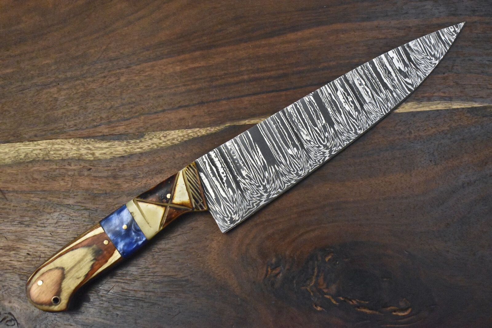 Hand Forged Damascus Steel Chef Knife  Twist Pattern Blade Hardwood Handle EDC Gift 1