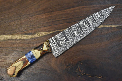 Hand Forged Damascus Steel Chef Knife  Twist Pattern Blade Hardwood Handle EDC Gift 1