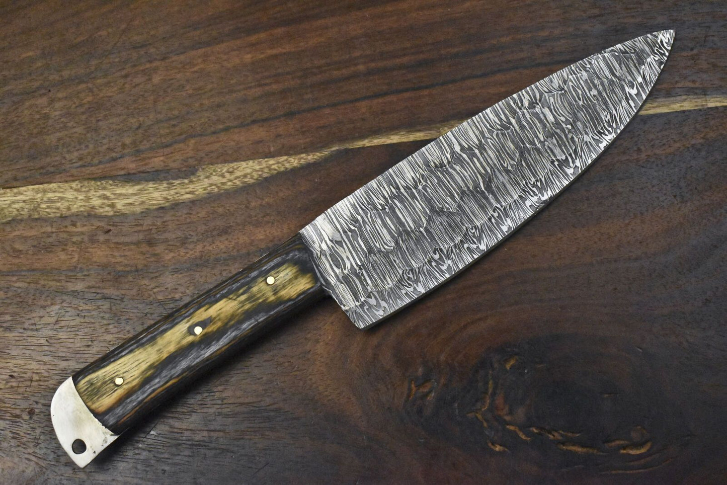 10 Custom Damascus Steel Chef Knife  Handmade Twist Pattern Knife With Wooden Handle 1