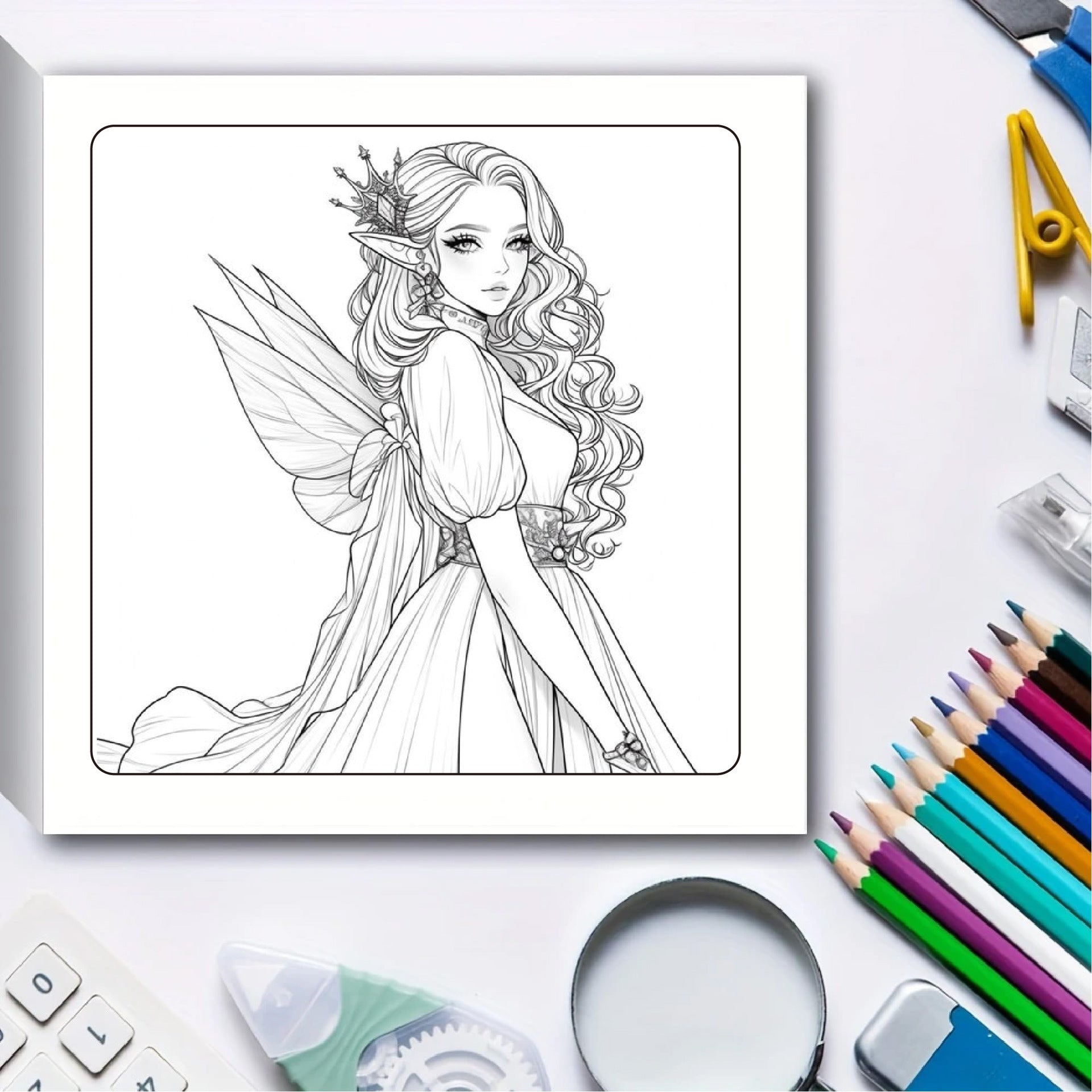 Adult Coloring Book, Art Butterfly Fairy, Watercolor Elf Wings, Doodle Creativity