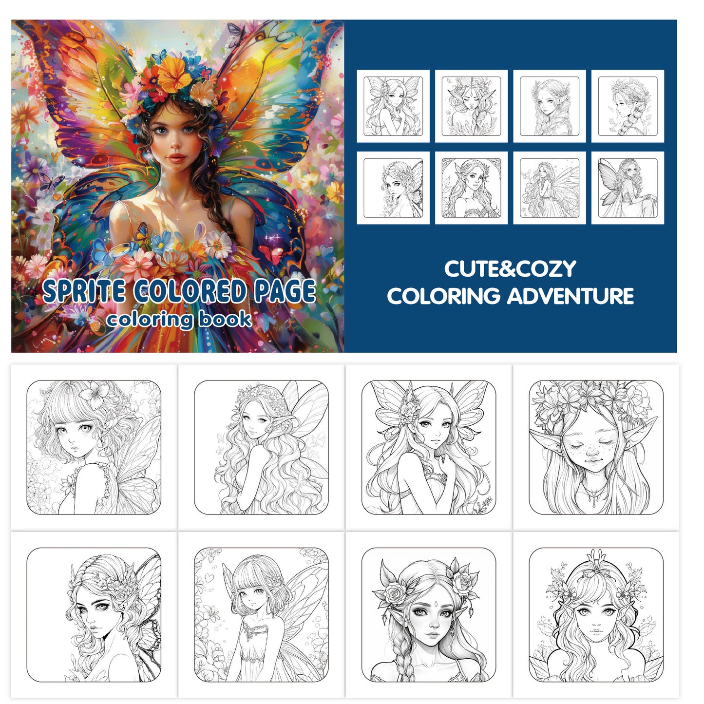 Adult Coloring Book, Art Butterfly Fairy, Watercolor Elf Wings, Doodle Creativity