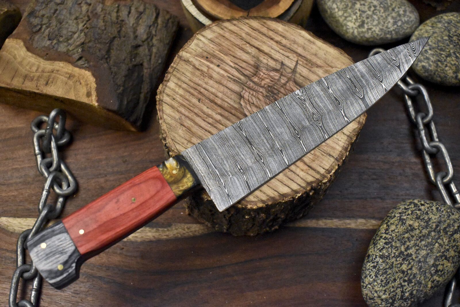 13 Inch Custom Forged Damascus Steel Chef Knife With Wood Handle 1