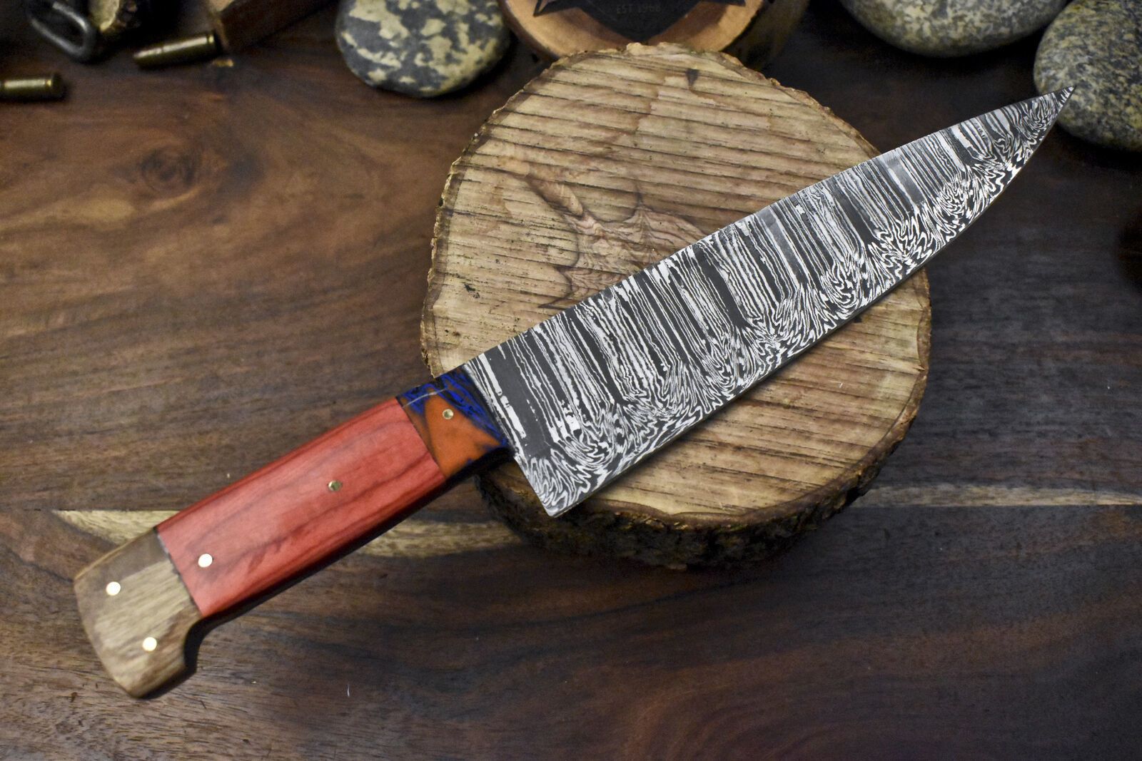 13 Inch Damascus Steel Kitchen Knife  Hard Wood Handle Chef Knife 1