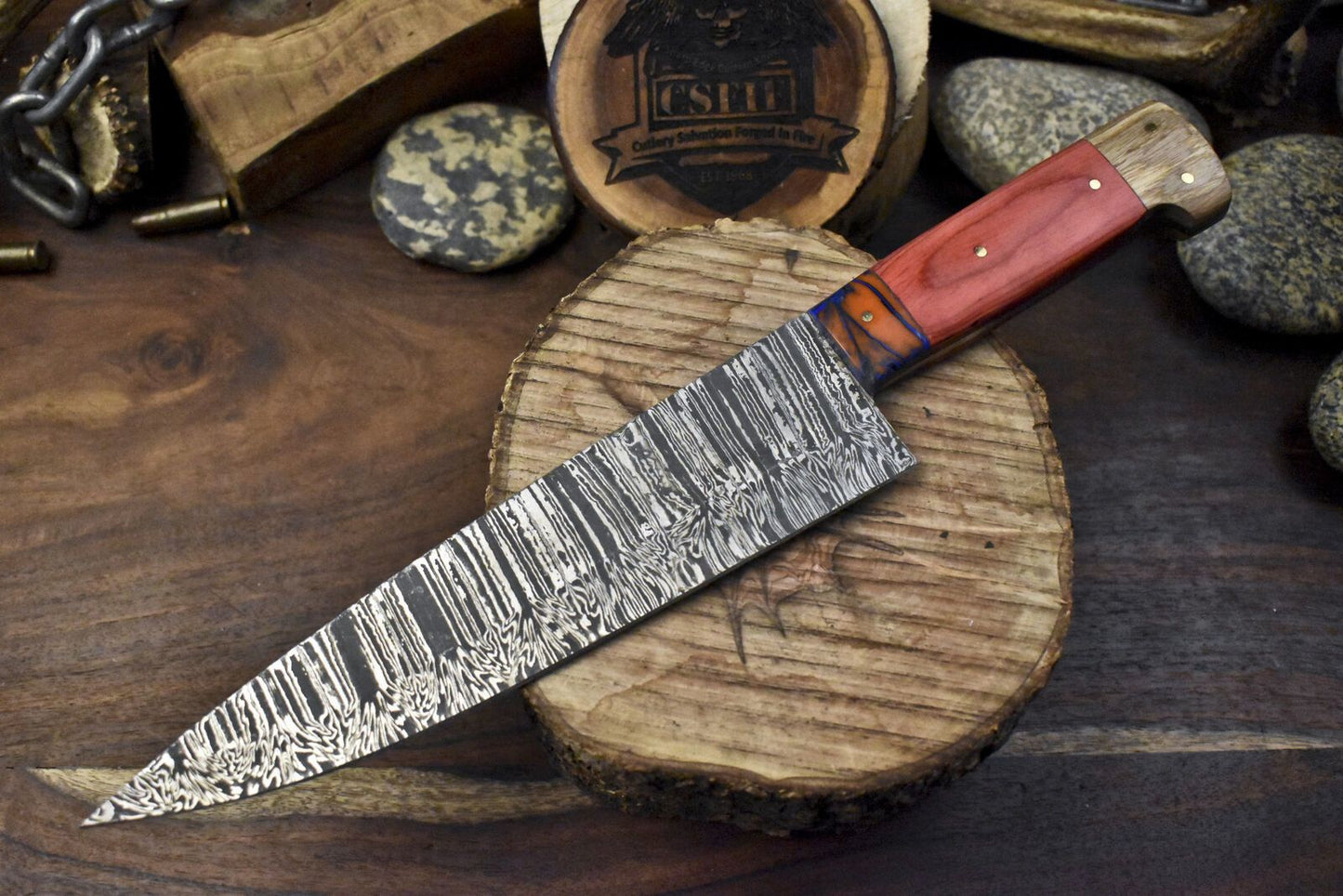 13 Inch Damascus Steel Kitchen Knife | Hard Wood Handle Chef Knife