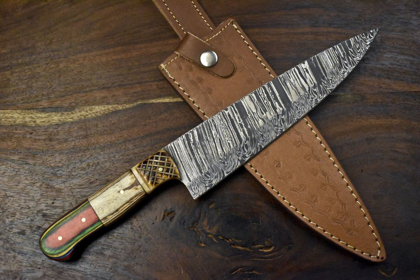 13 Hand Forged Damascus Kitchen Knife  Full Tang Chef Knife With Wood Handle 1