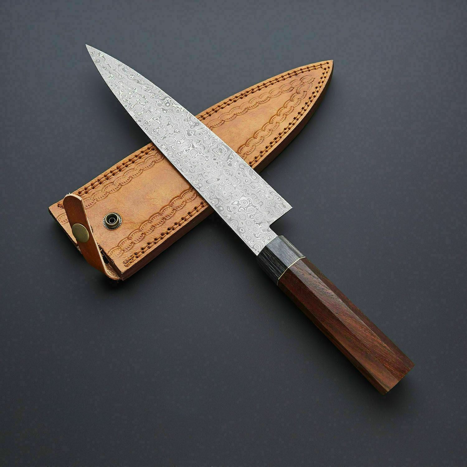 13 Hand Forged Damascus Kitchen Knife  Full Tang Chef Knife With Rose Wood Handle 1