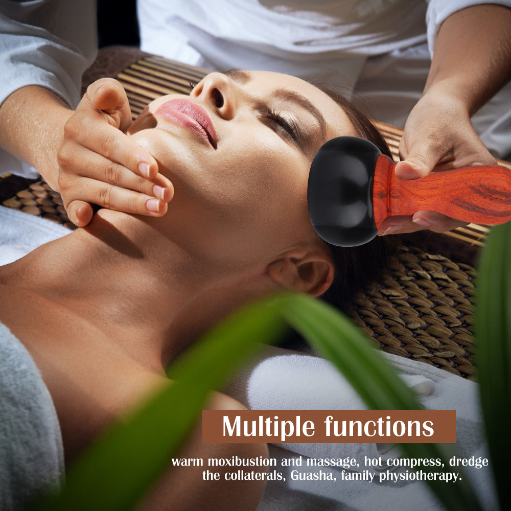 Natural Bianstone Gua Sha Electric Massager Hot Stone Scraping Tool For Face Neck Back Relax Muscle