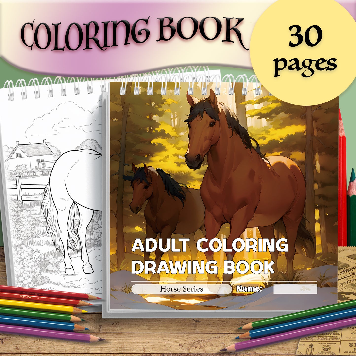 Innovative and Imaginative Adult Coloring Book, Horse Themed with Thick Paper, A Great Holiday Gift for Friends