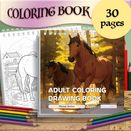 Innovative and Imaginative Adult Coloring Book, Horse Themed with Thick Paper, A Great Holiday Gift for Friends