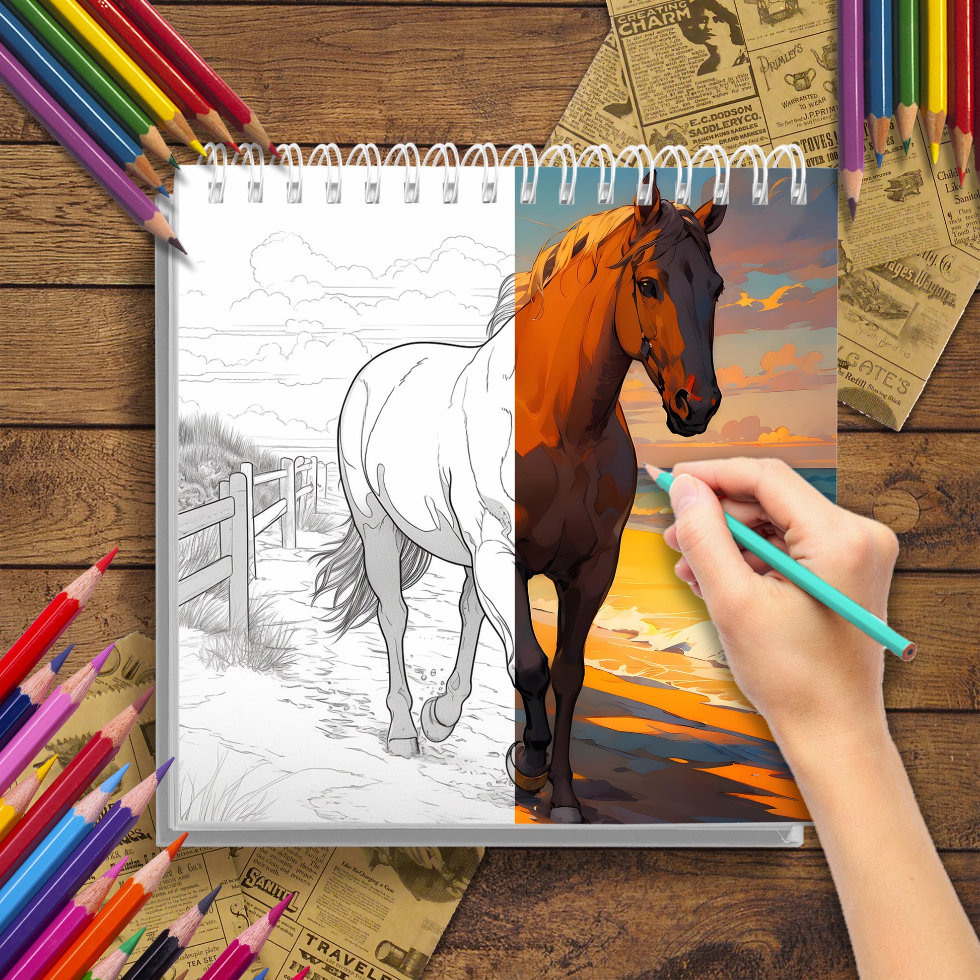 Innovative and Imaginative Adult Coloring Book, Horse Themed with Thick Paper, A Great Holiday Gift for Friends