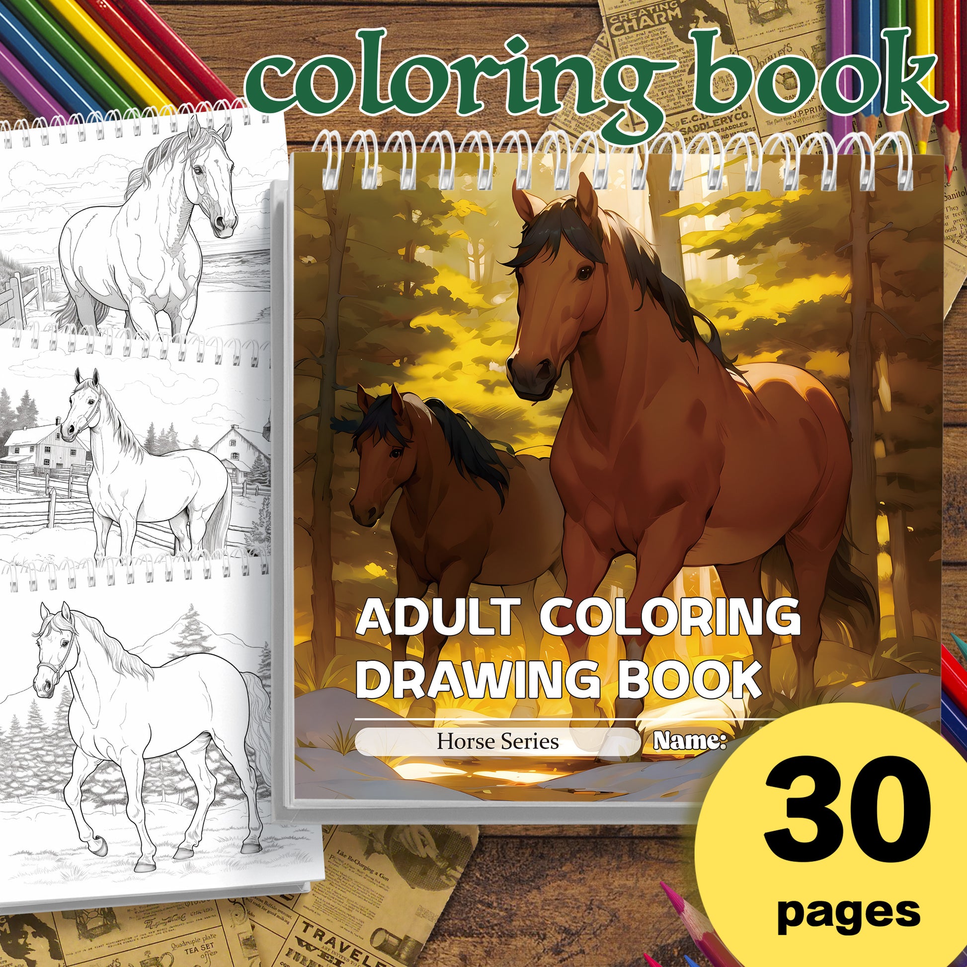 Innovative and Imaginative Adult Coloring Book, Horse Themed with Thick Paper, A Great Holiday Gift for Friends