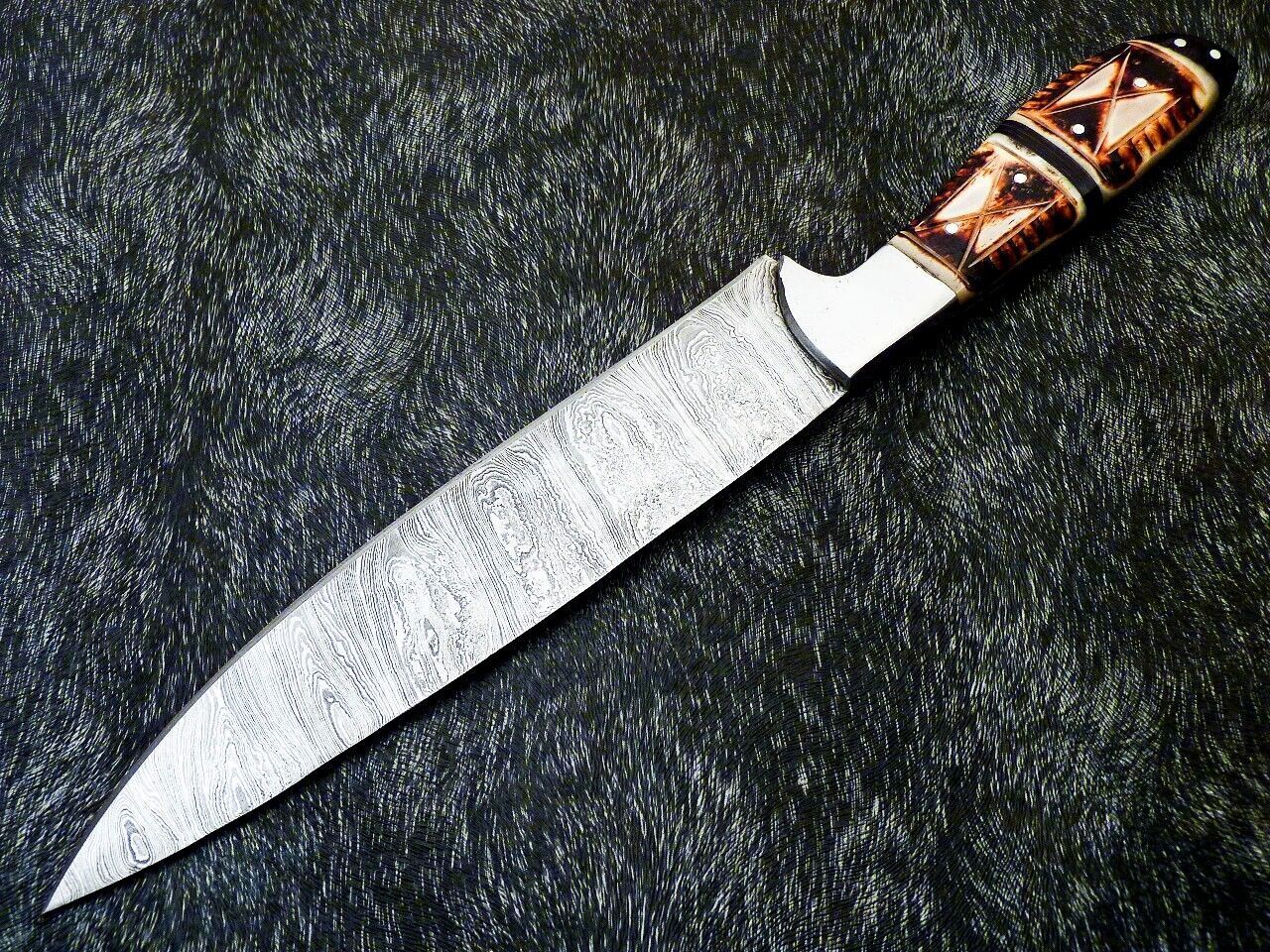 CUSTOM HANDMADE 13 DAMASCUS STEEL CHEF KNIFE  ENGRAVED CAMEL BONE HANDLE 1