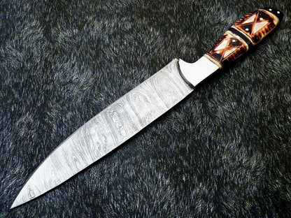 CUSTOM HANDMADE 13 DAMASCUS STEEL CHEF KNIFE  ENGRAVED CAMEL BONE HANDLE 1