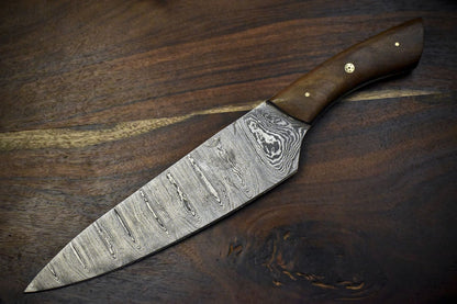 13" Handmade Damascus Chef Knife | Custom Forged Kitchen Knife with Walnut Wood